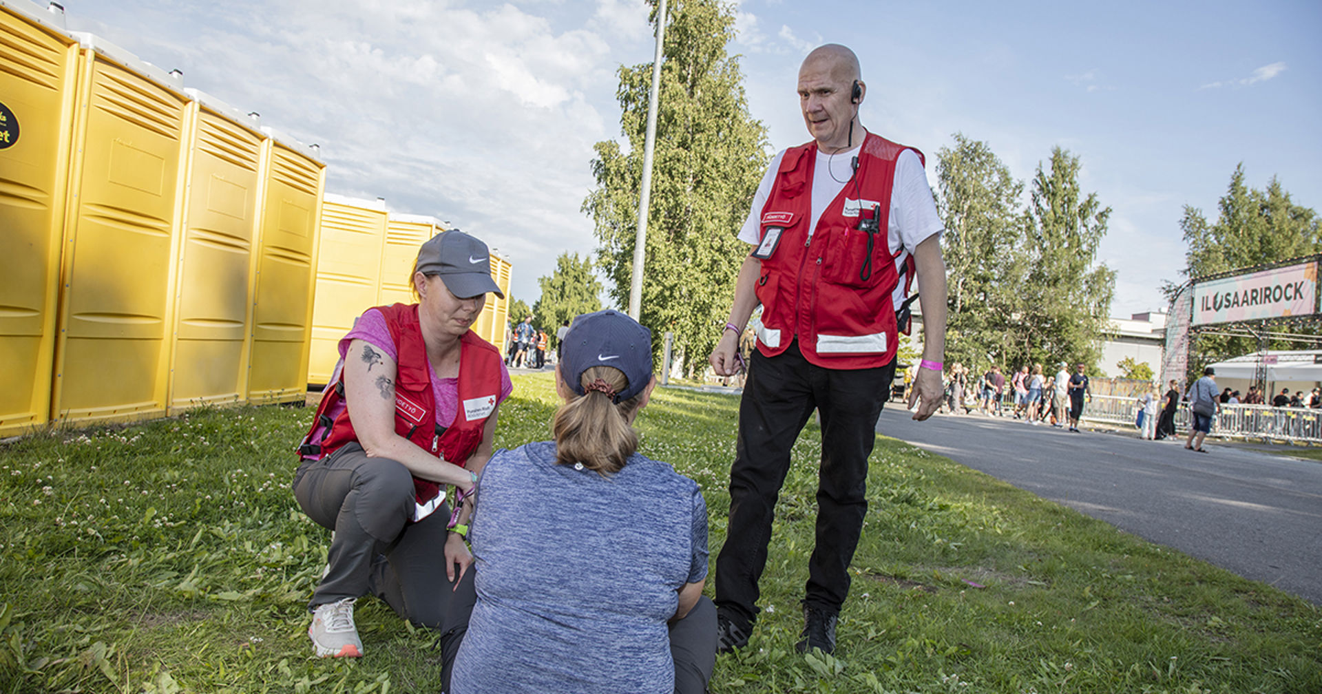 Finnish Red Cross volunteers at Ilosaarirock festival in 2023. Illustration.